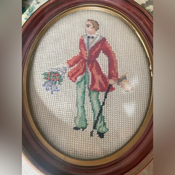 Vintage Needlepoint Set of Victorian Courting Lady and Gent 8x10 - Picture 11 of 11